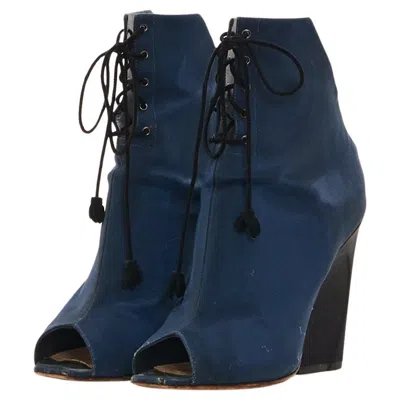 Pre-owned Dior Christian  Navy Blue Lace Up Peep Toe Heel Ankle Boots