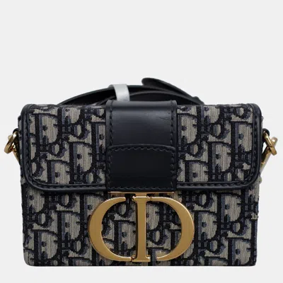 Pre-owned Dior Christian  Navy Blue Leather Canvas Montaigne Box 30 Bag
