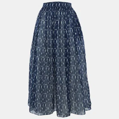 Pre-owned Dior Christian  Navy Blue Logo Printed Cotton Midi Skirt M