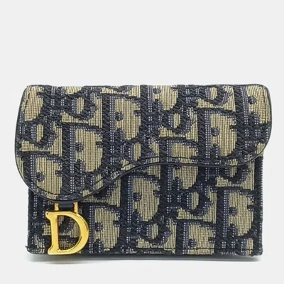 Pre-owned Dior Christian  Navy Blue Oblique Saddle Card Holder S5611ctzq
