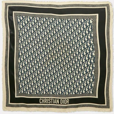 Pre-owned Dior Christian  Navy Blue Oblique Silk Twin Square Scarf