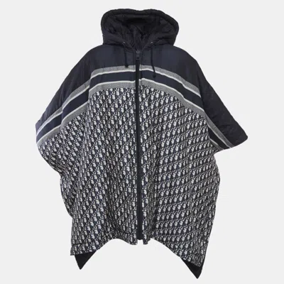 Pre-owned Dior Christian  Navy Blue Oblique Synthetic Reversible Cape Jacket M
