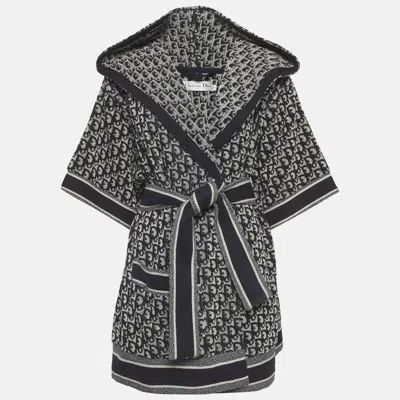 Pre-owned Dior Christian  Navy Blue Oblique Terry Short Hooded Robe M