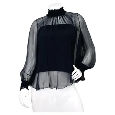 Pre-owned Dior Christian  Navy Blue Semi-sheer Silk Georgette Crepe Blouse Circa 2021