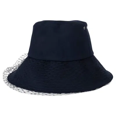 Pre-owned Dior Christian  Navy Blue Teddy-d Large Brim Veil Bucket Hat 57