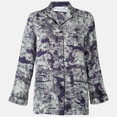Pre-owned Dior Christian  Navy Blue Toile De Jouy Print Silk Chez Moi Pajama Shirt M