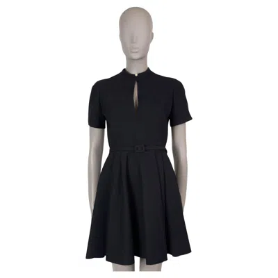 Pre-owned Dior Christian  Navy Blue Wool 2024 Short Flared Belte Boucle Dress 36 Xs