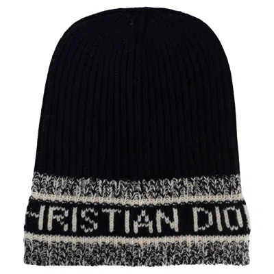 Pre-owned Dior Christian  Navy Blue Wool & Cashmere 2021 D-white Beanie Hat One Size