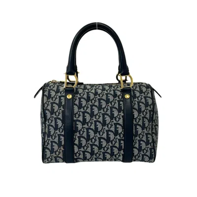 Pre-owned Dior Christian  Navy Canvas Leather Boston Bag Handbag ()