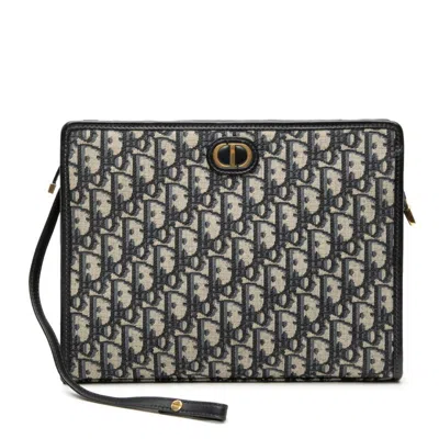 Pre-owned Dior Christian  Navy Canvas Leather Clutch Bag () In Blue