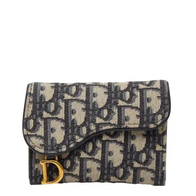 Pre-owned Dior Christian  Navy Canvas Leather Coin Purse/coin Case () In Blue