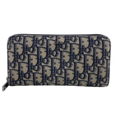 Pre-owned Dior Christian  Navy Canvas Leather Long Wallet (bi-fold) () In Blue