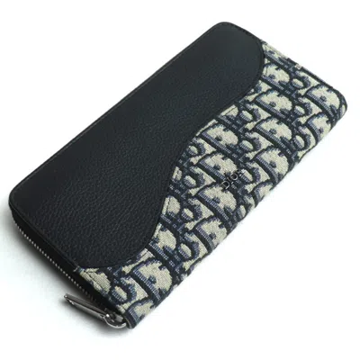 Pre-owned Dior Christian  Navy Canvas Leather Long Wallet (bi-fold) () In Blue