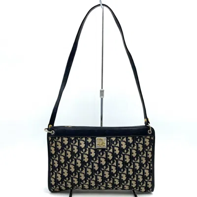 Pre-owned Dior Christian  Navy Canvas Leather Shoulder Bag ()