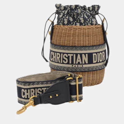Pre-owned Dior Christian  Navy Canvas Rattan  Oblique Wicker Shoulder Bag