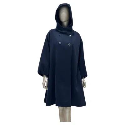 Pre-owned Dior Christian  Navy Cashmere Hooded Oversized Coat Sz.38 In Blue