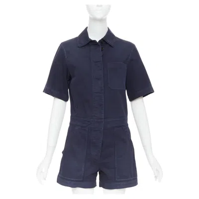Pre-owned Dior Christian  Navy Cotton Cd Bee Cargo Playsuit Romper Fr34 Xs In Blue