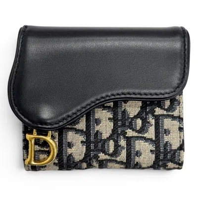 Pre-owned Dior Christian  Navy Cotton Leather Wallet (tri-fold) ()