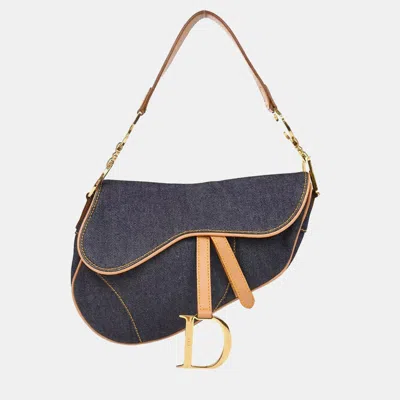 Pre-owned Dior Christian  Navy Denim Saddle Handbag