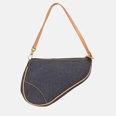 Pre-owned Dior Christian  Navy Denim Saddle Handbag In Blue