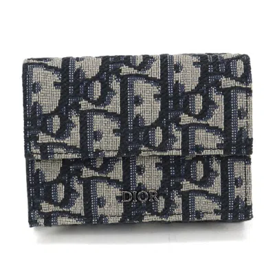 Pre-owned Dior Christian  Navy Jacquard Long Bill Wallet (tri-fold) () In Blue