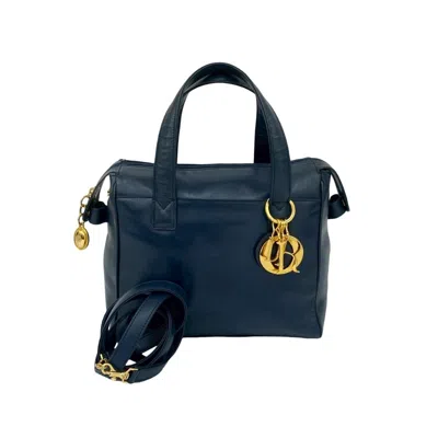 Pre-owned Dior Christian  Navy Leather Boston Bag Handbag Shoulder Bag () In Blue