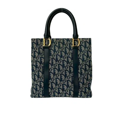 Pre-owned Dior Christian  Navy Leather Canvas Handbag Tote Bag () In Blue