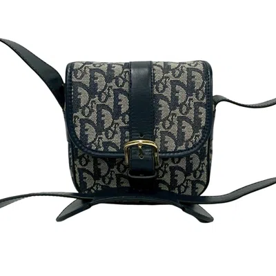 Pre-owned Dior Christian  Navy Leather Canvas Pochette Shoulder Bag ()