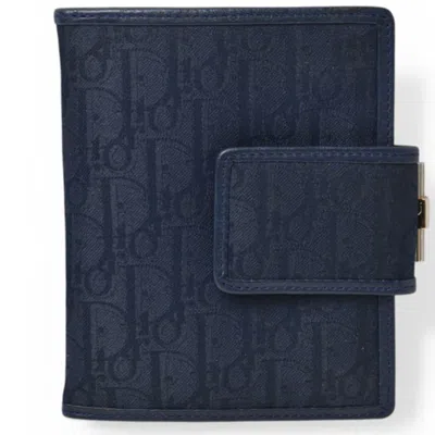 Pre-owned Dior Christian  Navy Leather Canvas Wallet (bi-fold) () In Blue