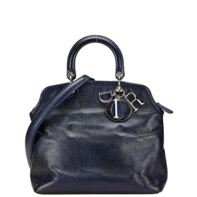 Pre-owned Dior Christian  Navy Leather Handbag Shoulder Bag () In Blue