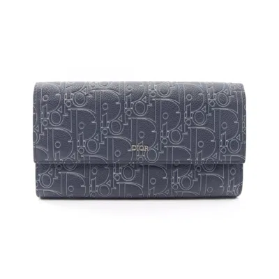 Pre-owned Dior Christian  Navy Leather Long Wallet (bi-fold) ()