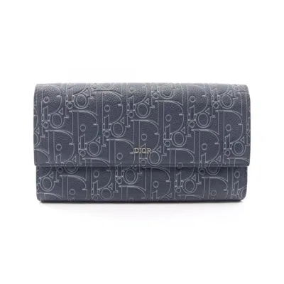 Pre-owned Dior Christian  Navy Leather Long Wallet (bi-fold) ()