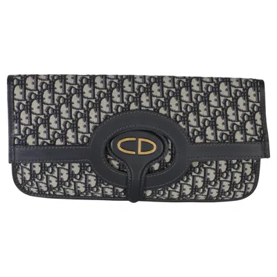 Pre-owned Dior Christian  Navy Oblique Canvas Fold Over Clutch In Blue