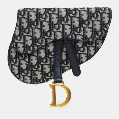 Pre-owned Dior Christian  Navy Oblique Canvas Saddle Belt Bag In Blue
