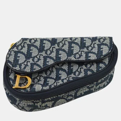 Pre-owned Dior Christian  Navy Saddle Trotter Pouch Bag In Navy Blue