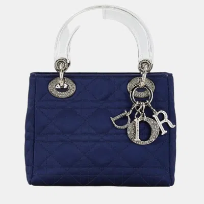 Pre-owned Dior Christian  Navy Satin Plastic  Lady Rhinestone Handbag In Navy Blue