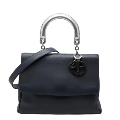 Pre-owned Dior Christian  Navy Silver Leather Handbag Shoulder Bag () In Multi