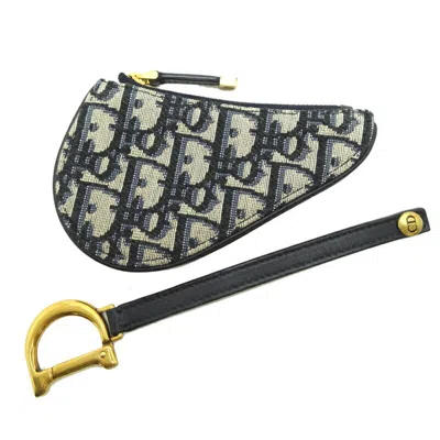 Pre-owned Dior Christian  Navy White Canvas Leather Coin Purse/coin Case () In Multi