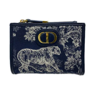 Pre-owned Dior Christian  Navy White Cotton Leather Wallet (bi-fold) () In Multi