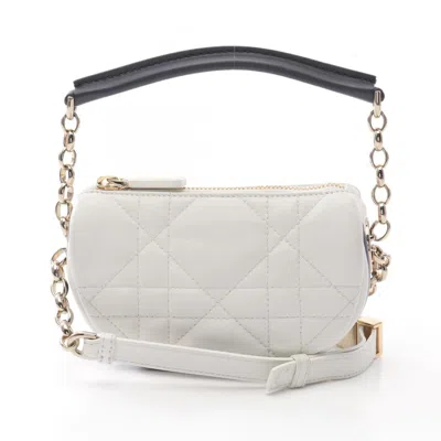 Pre-owned Dior Christian  Navy White Leather Shoulder Bag ()