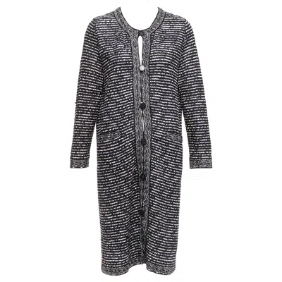 Pre-owned Dior Christian  Navy White Light Weave Cd Logo Button Long Coat Fr42 Xl