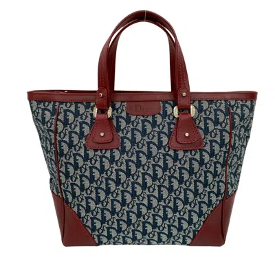 Pre-owned Dior Christian  Navy Wine Canvas Leather Handbag Tote Bag ()