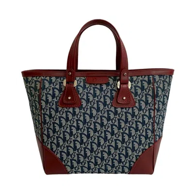 Pre-owned Dior Christian  Navy Wine Canvas Leather Handbag Tote Bag ()