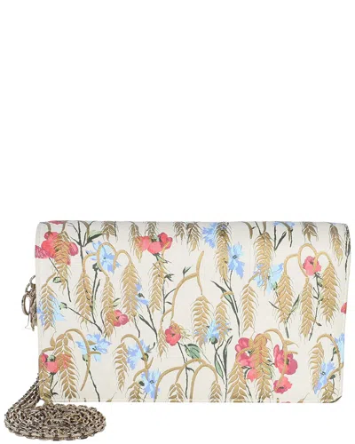 Pre-owned Dior Christian  Neutral Calfskin Hibiscus Clutch With Chain (authentic Pre-  Loved)