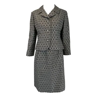 Pre-owned Dior Christian  New York 1960s Grey & Silver Metallic Wool Skirt Suit In Gray
