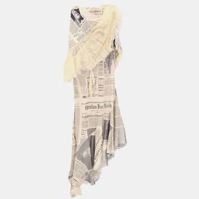 Pre-owned Dior Christian  Newspaper Dress White Fr 38