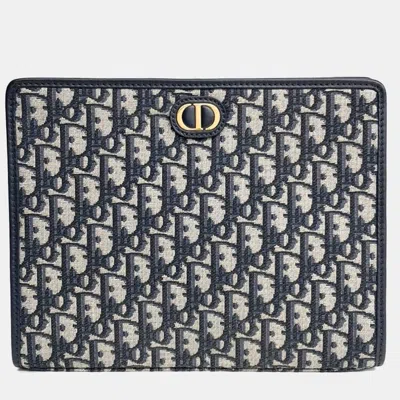Pre-owned Dior Christian  Oblique 30 Montaigne Clutch In Blue