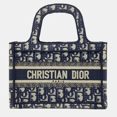 Pre-owned Dior Christian  Oblique Bag Beige/navy Blue Mini Book Tote In Sand