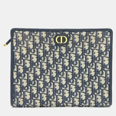 Pre-owned Dior Christian  Oblique Blue 30 Montaigne Pouch