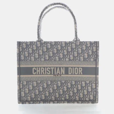 Pre-owned Dior Christian  Oblique Book Tote Medium Grey Canvas Tote Bag